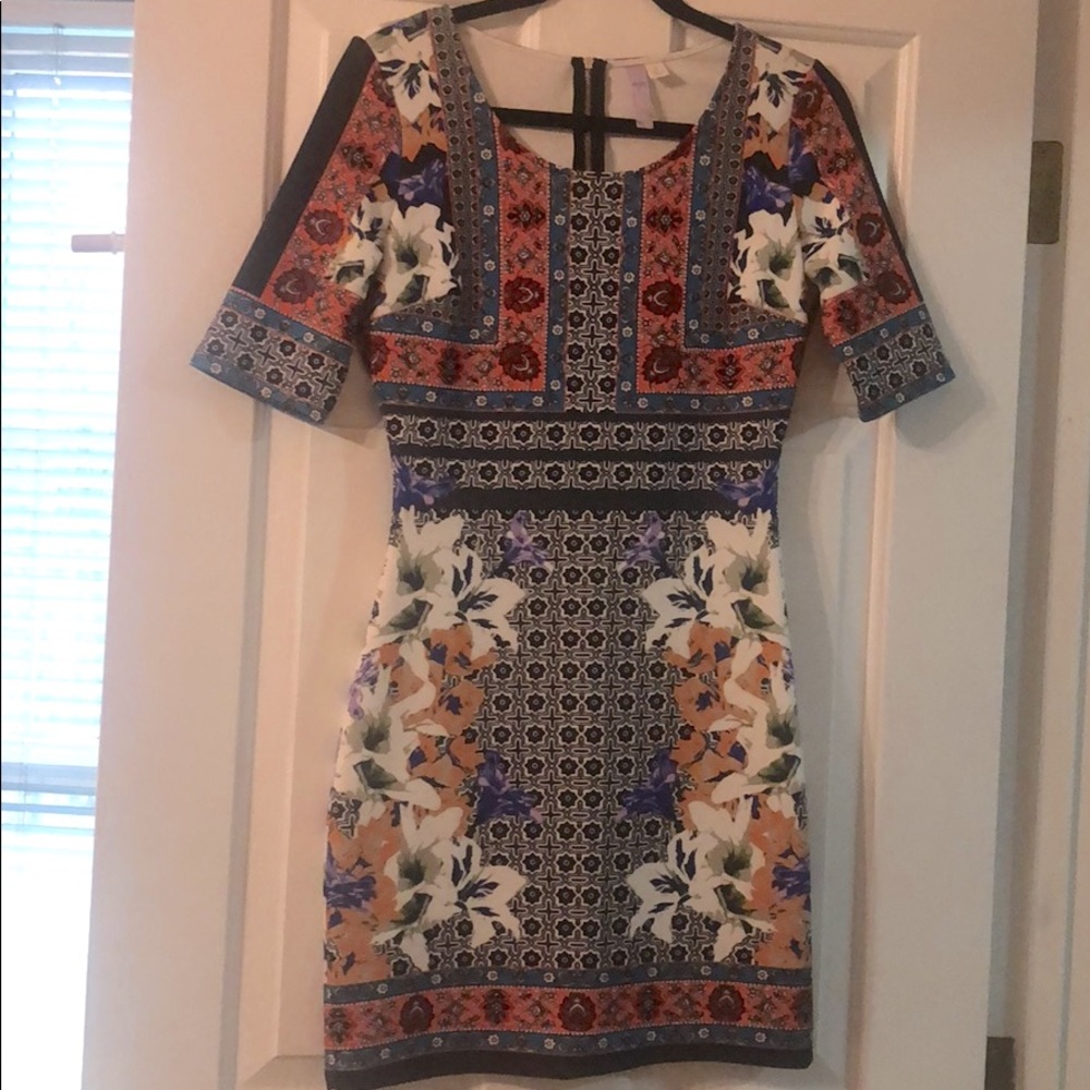 Multicolor Floral/Textile Midi Dress 3/4 sleeve